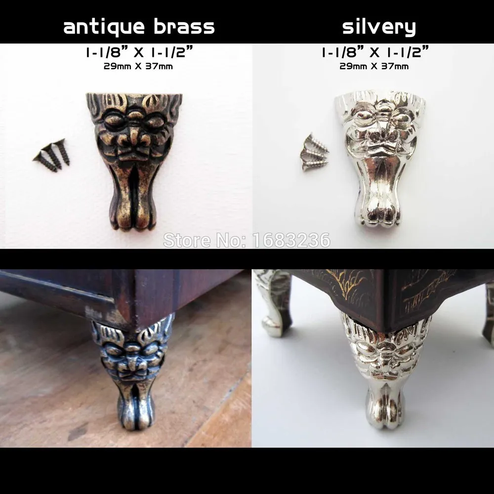 

4pcs Silvery Antique Brass Jewelry Chest Box Wooden Case Decorative Feet Leg Metal Corner Protector With Screws