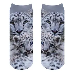 Носок аксессуар Snow Leopard животных набивным рисунком Повседневное 3D Носки для девочек унисекс короткие носки до щиколотки для Для женщин Для