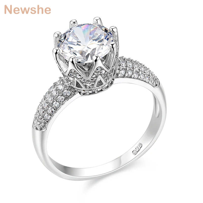 

Newshe 1.5 Carats Round Cut Stunning AAA CZ Solid 925 Sterling Silver Tiara Shape Wedding Ring Noble Design Jewelry For Women