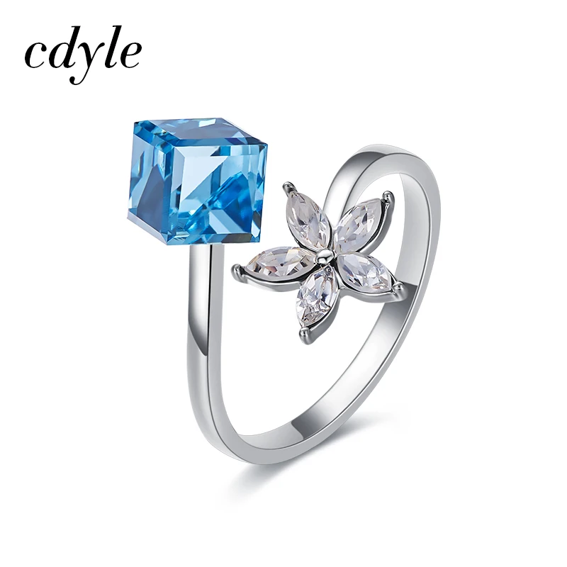 

Cdyle Luxury Square Crystals from Swarovski Adjustable Ring For Women Princess Flower Ring Propose Engagement Bridal Jewelry