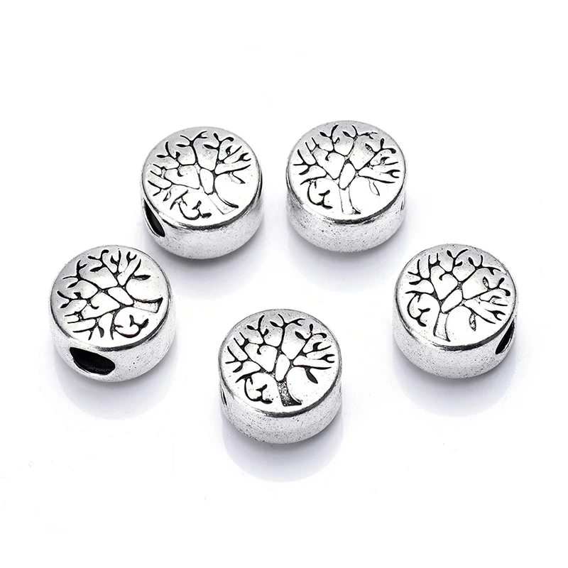 

10pcs/lot antique retro zinc alloy silver plated round shape life tree charm strand spacer beads for bracelet DIY jewelry making