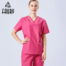С Короткими Рукавами Летняя стиральная одежда женская медсестра Доктор Комбинезоны Женский салон красоты сплит костюм хирургическая Униформа Наборы скрабов