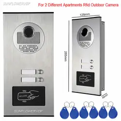 Управление доступом RFID разблокировать Видеодомофоны видео-глаз 2 Пуговицы для 2 квартиры видео-телефон двери домофона Открытый CCD Камера