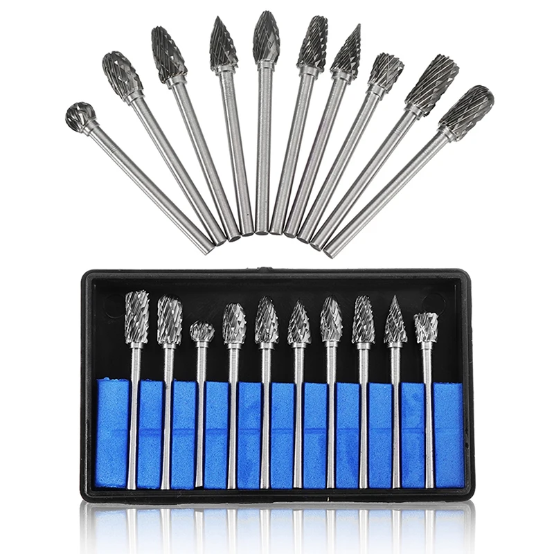 

10pcs 1/8" Shank Tungsten Carbide Milling Cutter Rotary Tool Burr Drill Double Diamond Cut Rotary Dremel Tools Electric Grinding