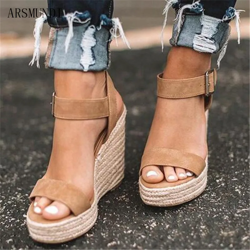 

ARSMUNDI Summer Ultra High Wedges Heel Sandals Fashion Open Toe Platform Elevator Women Sandals Shoes Plus Size Pumps 2019 M694