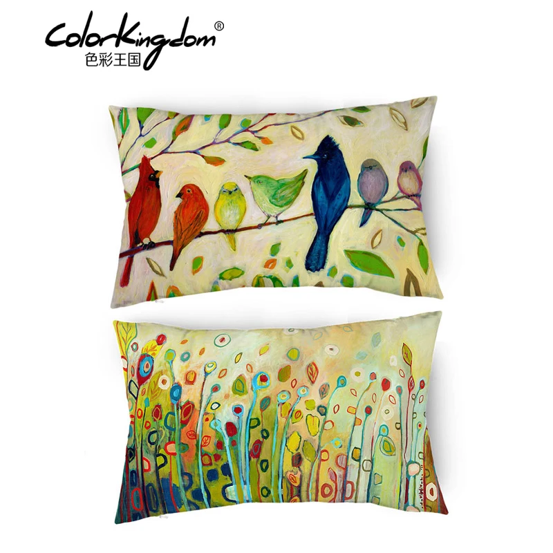 Flowers and birds scenery Decorative Cushion Covers Bright colorful