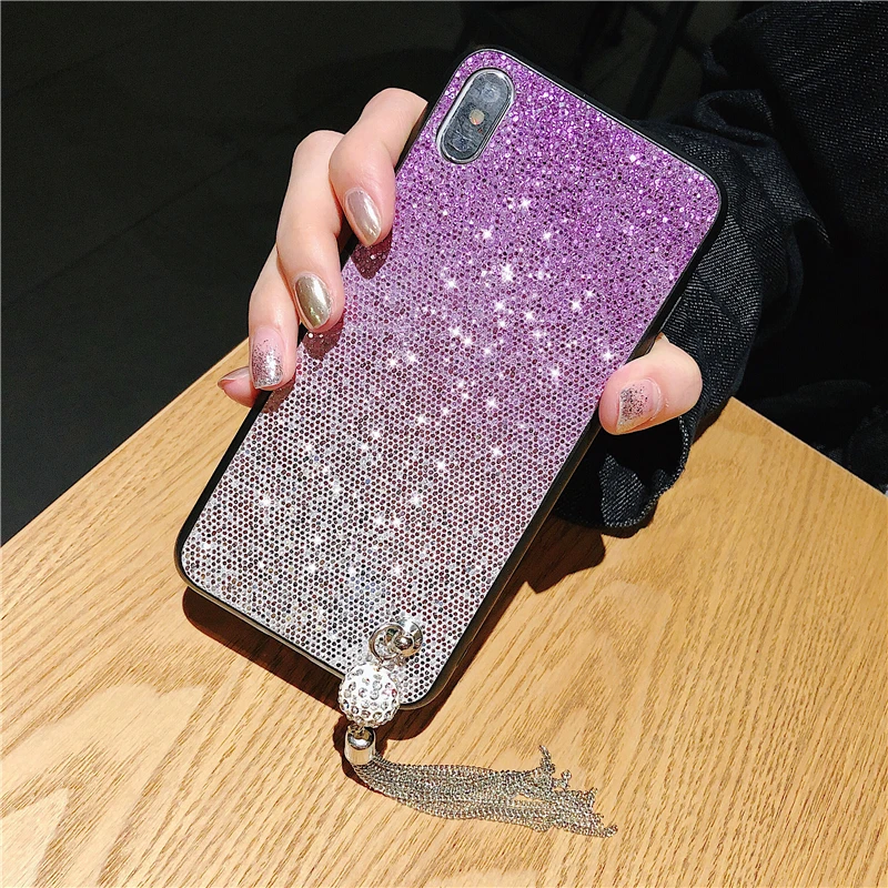 Моды алмаза градиентый Блестящий DIY кисточка чехол для iPhone 6 S 7 8plus X XR XS Макс 5 5S SE