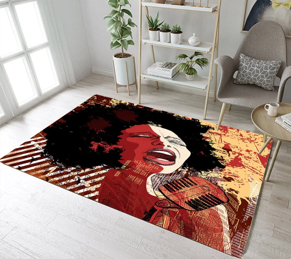 

Singing African Woman Musician Dining Room Area Carpet Children's Room Floor Area Rug Home Bedroom Cushion Bathroom Non-Slip Mat