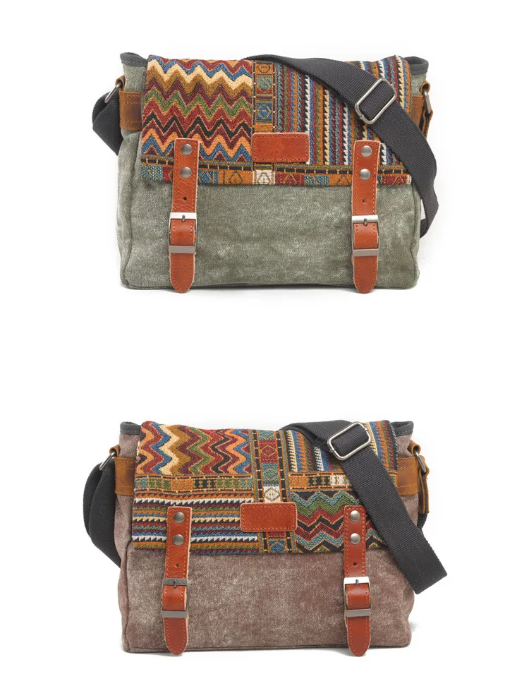Culture Style Canvas Messenger Bag Leather Shoulder Handbag