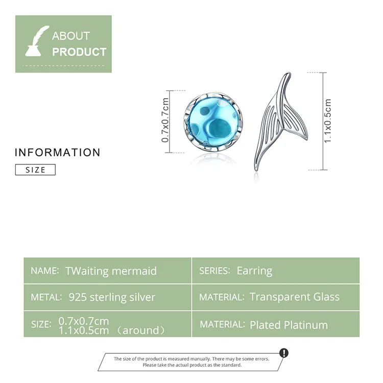 BISAER, серьги русалки, 925 пробы, серебро, хвост русалки, история, серьги-гвоздики для женщин, Стерлинговое Серебро, ювелирное изделие ECE630