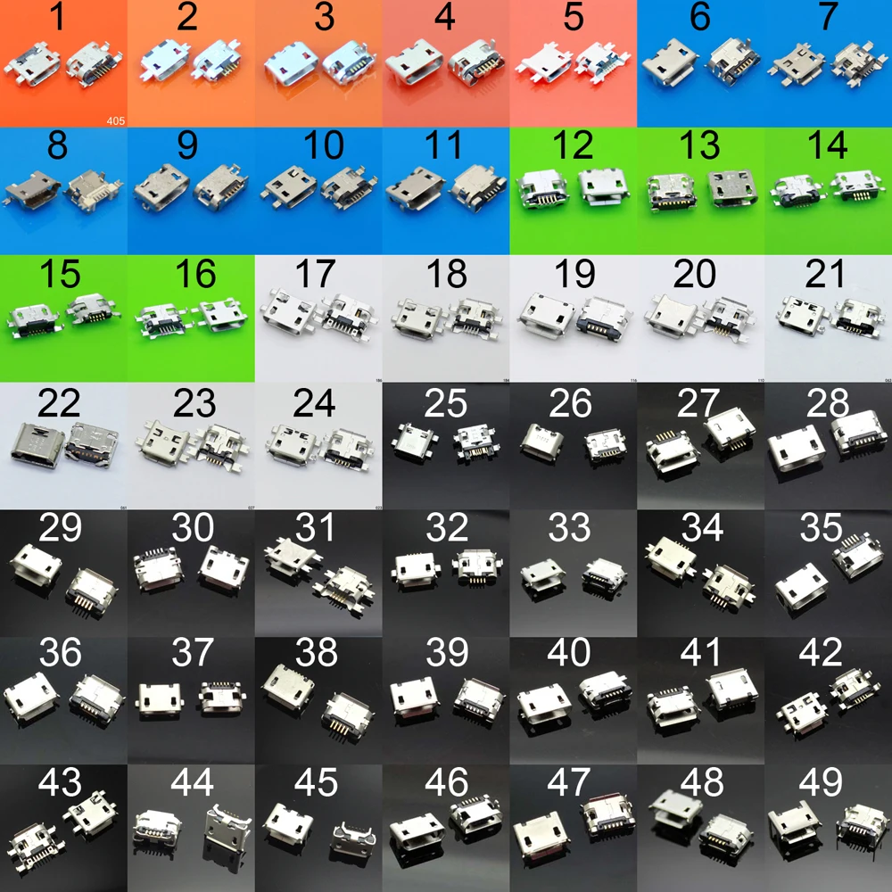50 model Hot sale Charging Connector micro usb jack for Samsung ASUS SONY HP HTC ZTE Huawei Xiaomi Redmi Lenovo OPPO Meizu etc.