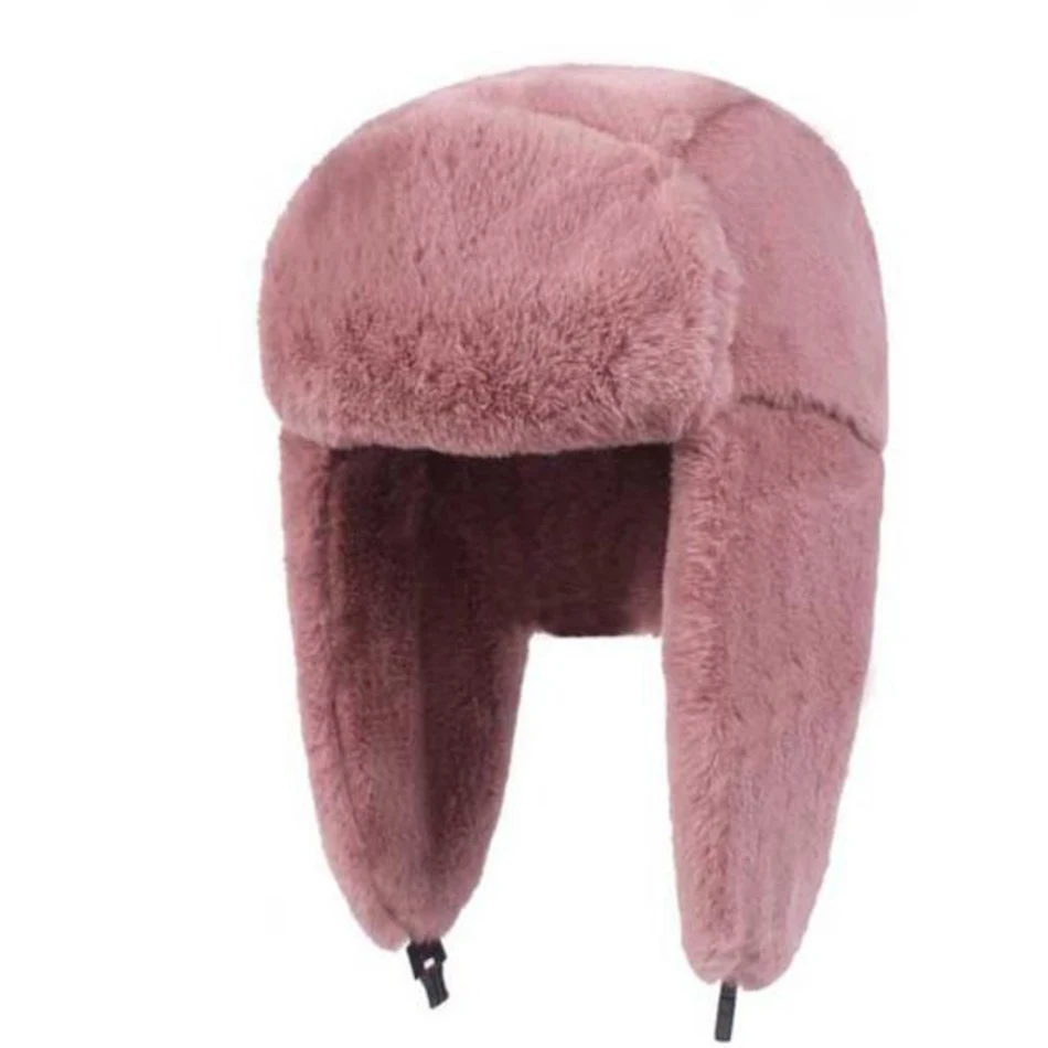 Меховые шапки BUTTERMERE, женские шапки-бомберы, розовая Зимняя шапка, русская Женская Толстая теплая однотонная мягкая ветрозащитная шапка-ушанка, шапка-ушанка - Цвет: pink hat