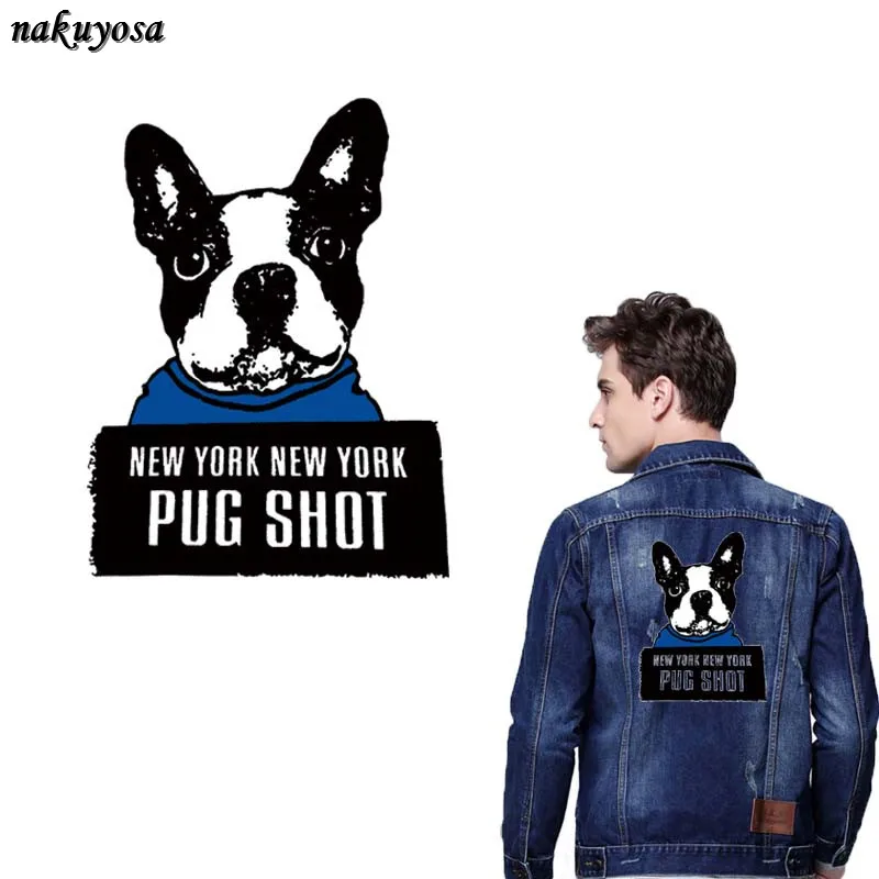 

Cute Bulldog Patches For Clothes Iron On Transfer Print On T-shirt Dresses A-level Washable Heat Press Applique 26*19.64CM