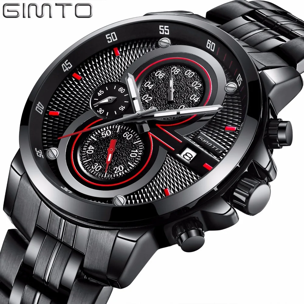 

GIMTO Casual Sport Chronograph Creative Watches Men Clock Steel Series Quartz Watch Waterproof Luxury Brand Military Wristwatch