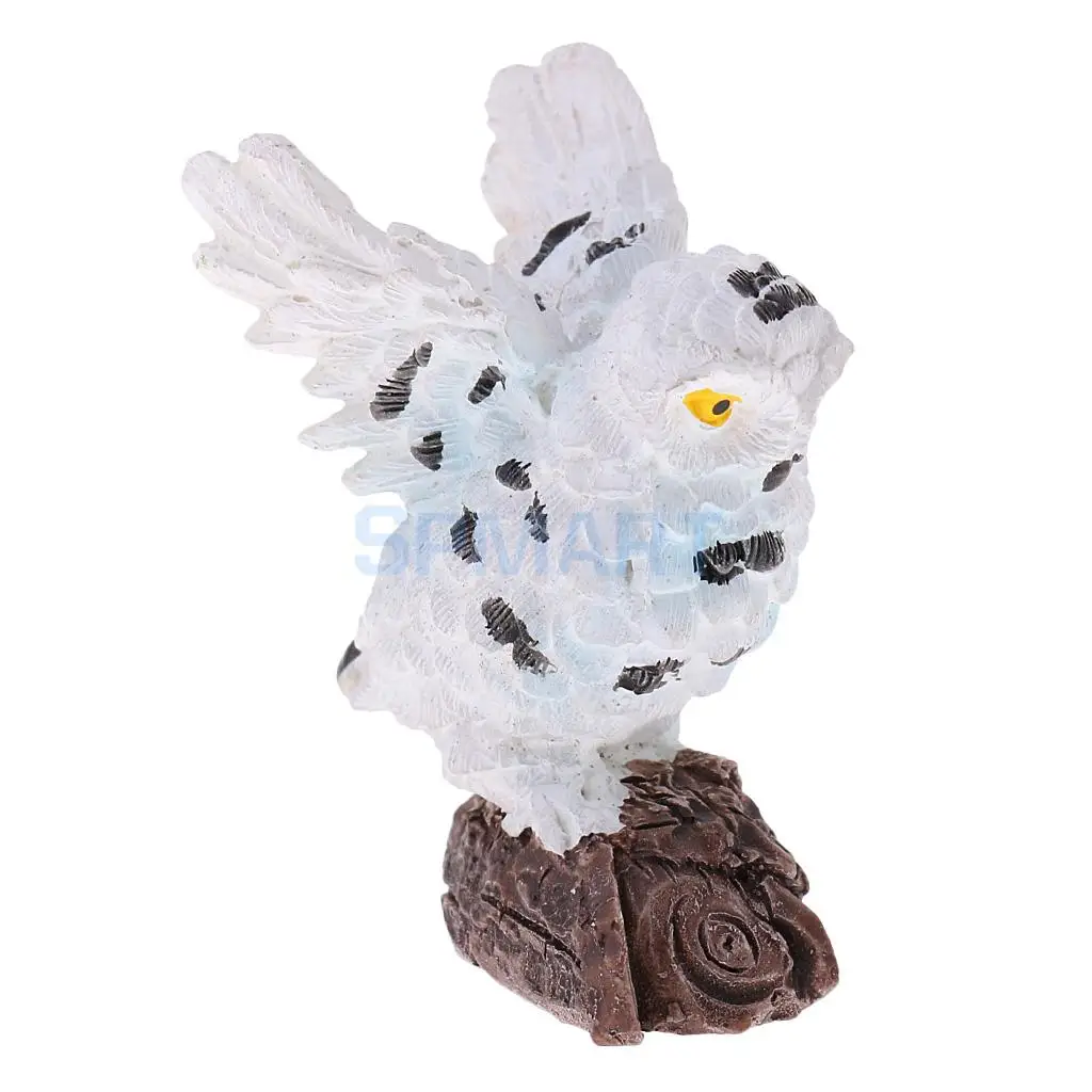 Realistic Miniature White Owl Sculpture Figurine Animal Statue Collectibles Gift Craft House Office Desk Decoration Ornament