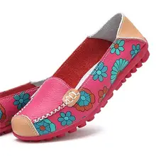 Nouvelles femmes en cuir véritable chaussures slip-on ballet femmes Fleur Imprimer Femme Chaussures 4 Couleurs Mocassins Automne Dames Chaussures pois Appartements