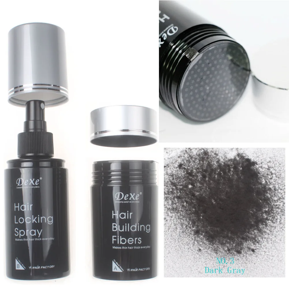 Dexe Hair Building Fibers 22g & Hair Locking Spray 100ml Set 03 Dark Gray Colorin Hair & Scalp