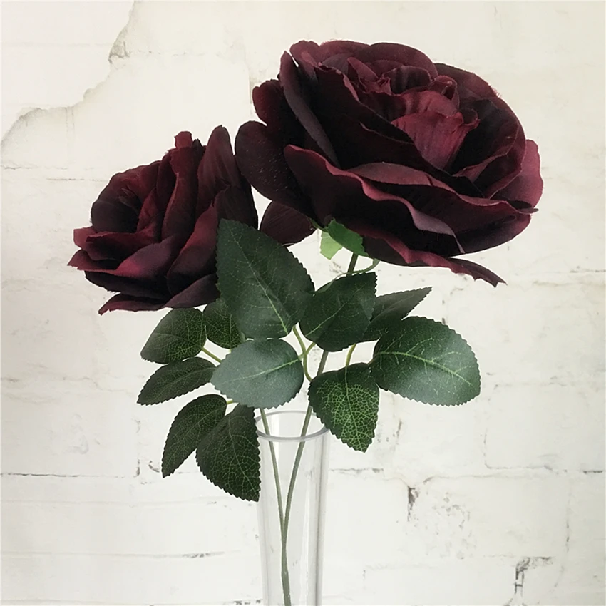Роскошные Искусственные цветы с большими розами, искусственные цветы для дома, свадебные украшения, шелковые искусственные цветы, Красная белая роза, 2 головки
