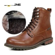 Милые зимние мотоботы Разделение кожа плюшевые сапоги до лодыжки для Для мужчин ботинки Martin с Мех животных плюс Размеры