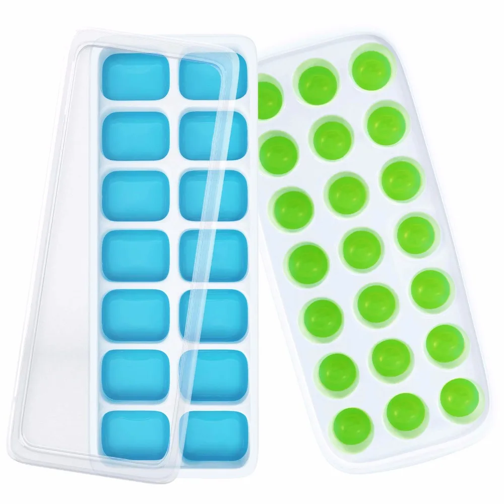 

Ice Cube Trays, 4 styles Silicone Stackable Ice Tray with Lid, Easy-Release Ice Cube Molds for Whiskey & Cocktail and BPA Free