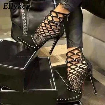 

Eilyken 2020 Gladiator Sandals Summer Spring Pointed Toe Rivets Studded Cut Out Caged Ankle Boots Stiletto Heel Women Shoes