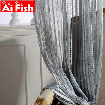 

Modern Simple and Generous Mesh Curtain Fabrics Grey Stripe Tulle For Living Room Bedroom Window Screen Balcony Sheer wp097-30