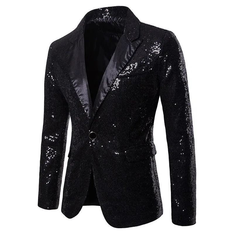 New Men Sequin Coat Rock Elegant Long Sleeve Blazer Modern Formal Suit Fashion Jacket Spring Autumn Workwear Outerwear Tuxedo