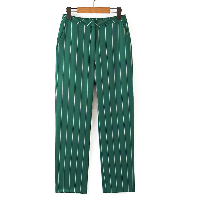 

Fandy Lokar Long Pockets Pants Women Fashion Striped Printed Trousers Women Elegant Zipper Pants Female Ladies GP