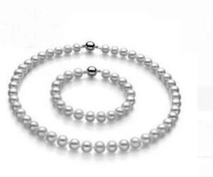 

Miss charm Jew.576 SET 8-9MM NATURAL SOUTH SEA GENUINE SILVERY GREY ROUND PEARL NECKLACE BRACELET (0430)