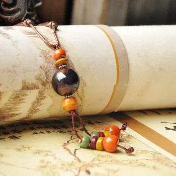 

12 Pieces/Lot Long Tassel Women Necklaces Ceramic Brown Green Chokers Ethnic Braided Rope Chains For Women Adjustable Jewelry