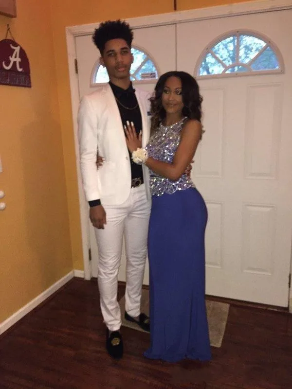 Navy blue and white prom couples Clearance