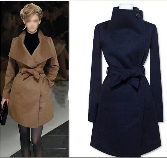 Mode Mince La Chaude marron Outwear Plus Grand Cachemire Pardessus bleu Manteau Automne Hiver Tranchée Femmes 2018 De Revers Long Taille Noir Laine vf6Yb7gy