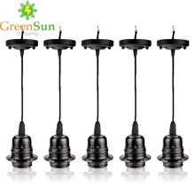 Greensun 5 шт. Жемчуг Черный E27 ретро лампа держатель подвесной светильник шнур свет потолочные розетки База потолок поднялся с 1.35 м кабель