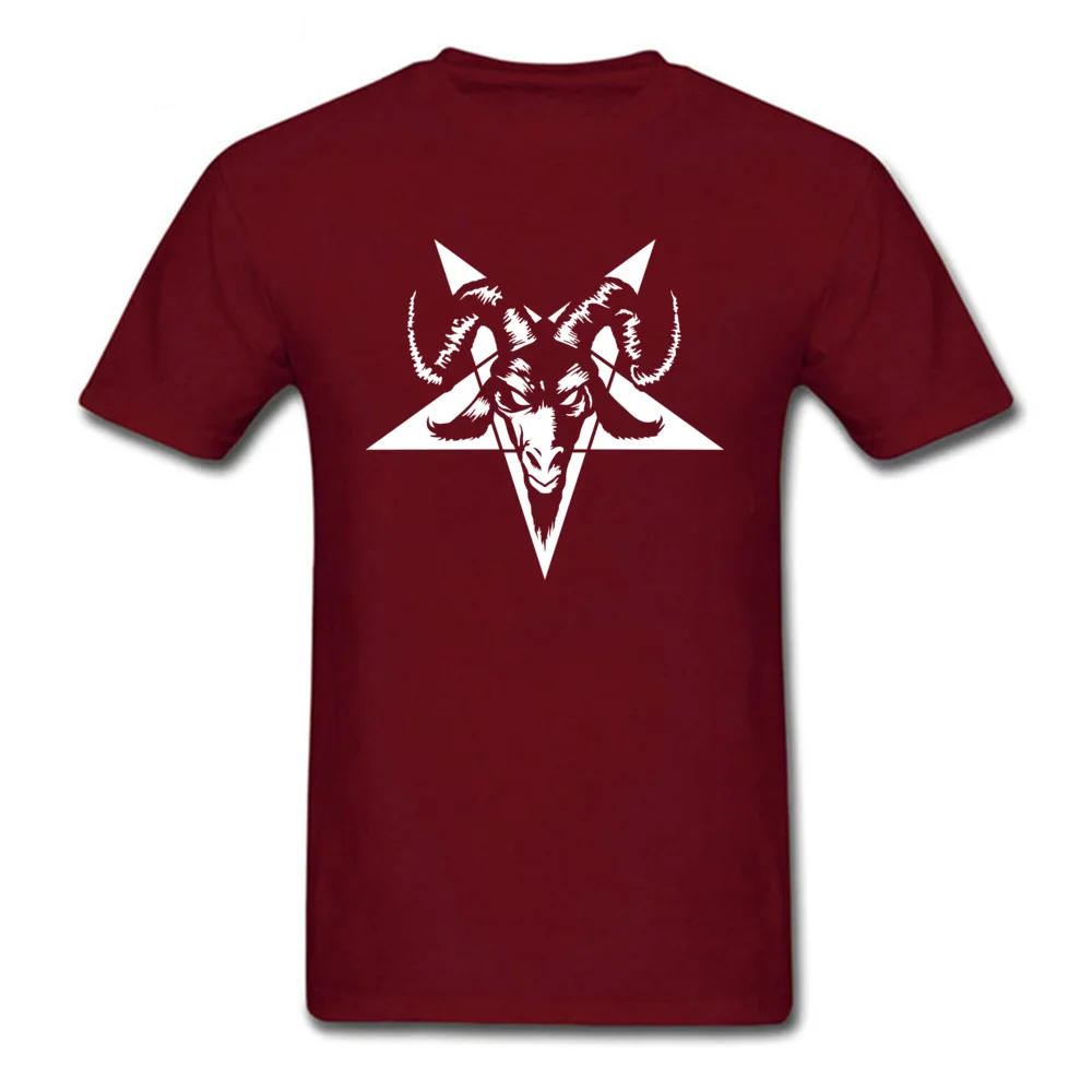 Tops Shirt Geek Thanksgiving Day Latest Printing Short Sleeve 100% Cotton Round Collar Adult T Shirts Printing Tee Shirts Satanic Goat Head with Cross (black) maroon