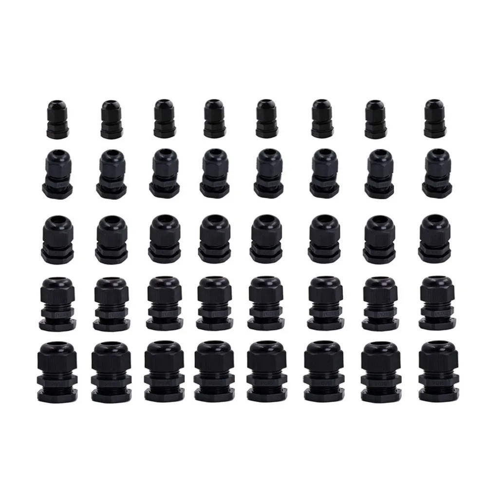 

40pcs Each of 8 PG7 PG9 PG11 PG13.5 PG16 Thread Nylon Cable Gland Kit Wire Connector Waterproof Plastic Cable Gland Reducer