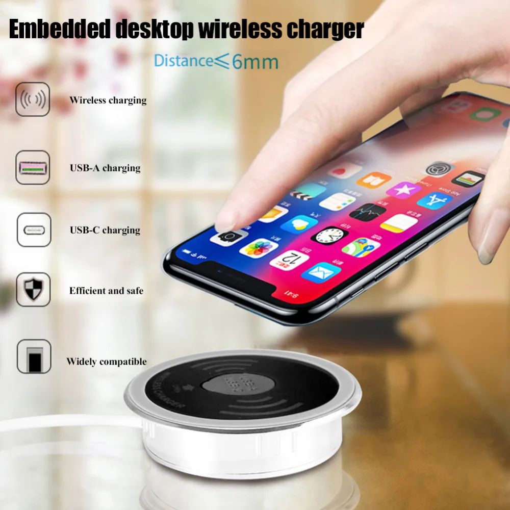 Wireless Charger Embedded Desktop Wireless Transmitter Qi Standard Smart Furniture Office Charger For Mobile Phone for iPhone8X Wireless Charger Embedded Desktop Wireless Transmitter Qi Standard Smart Furniture Office Charger For Mobile Phone for iPhone8X