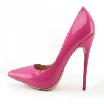 

Gorgeous Rose Patent Leather High Heel Shoes 12cm Stiletto Heels Pointed Toe Pumps Thin Heel Party Shoes Plus Size 13