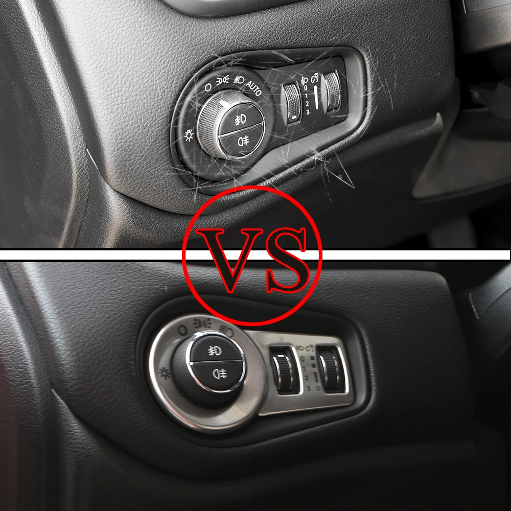 Head Lights Lamp Switch Button Frame Cover Trim Fit for Jeep Renegade Stainless Steel