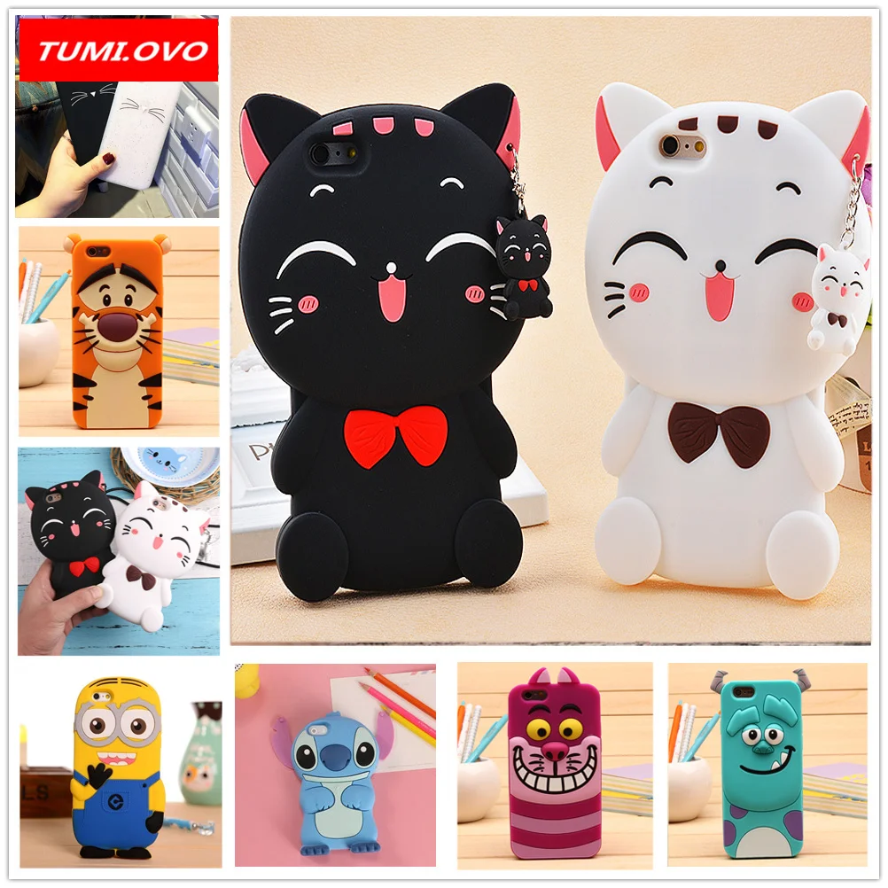 For Apple iPhone 5 5S 5SE 6 6S 7 8 Plus X Case 3D Cartoon Animal Silicone Soft Cases Cover Judy Rabbit Smile Cat Tiger Stitch