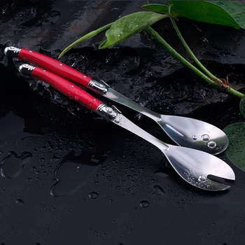 

Free shipping 10'' RED Salad Soups set Stainless steel Dinnerware Set Kitchen Dinnerware Cutlery with Red ABS Handle Dinner Tool