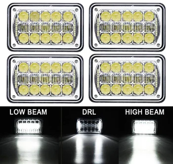 

Truck Headlamps 4x6" LED H4 Headlight bulb Replacement with DRL DOT,SAE,EMARK For Peterbilt Rectangular Headlights 379 378 357