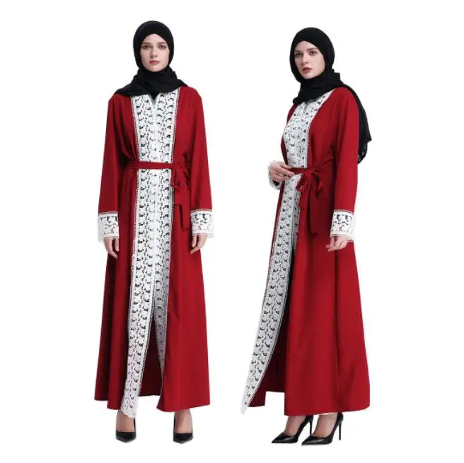

Elegant Open Abaya Womens Lace Smooth Dress Plus Size Loose Dress Adult Muslim Kaftan Jilbab Garments