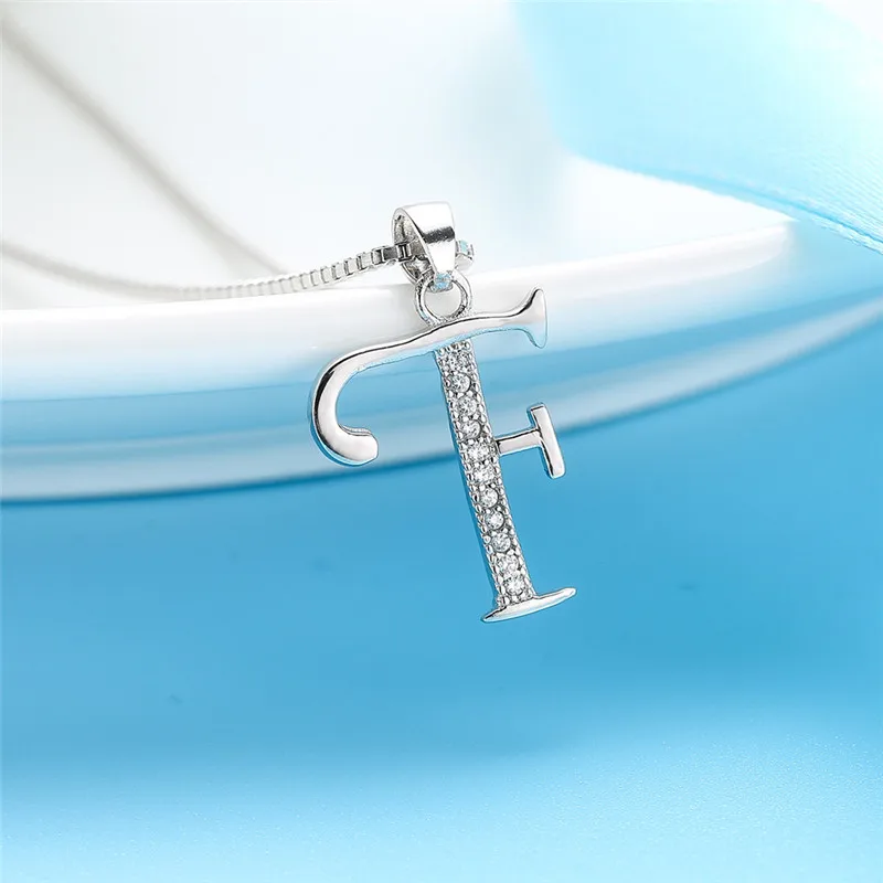 Подвески с буквами алфавита A-Z, Настоящее чистое 925 пробы Серебряное ожерелье с буквами, модное ювелирное изделие из кубического циркония