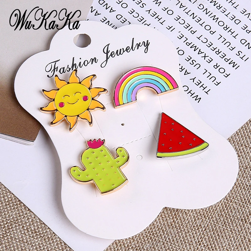 

4 PCs 1 Set Cartoon Brooch Set Sun Rainbow Cactus For Clothes Jeans Backpack Badges Metal Creative Enamel Pin Clothing