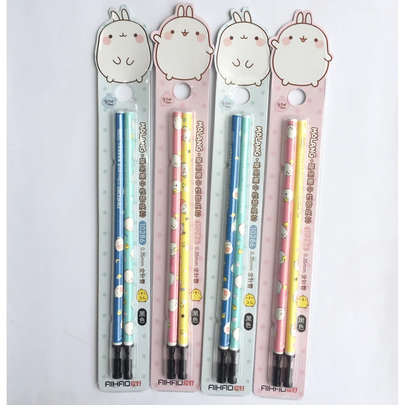 

M05 2PCS/Set Kawaii Molang Pet Erasable Gel Pen Refill Black Ink School Office Supply Student Stationery Refills 0.35mm