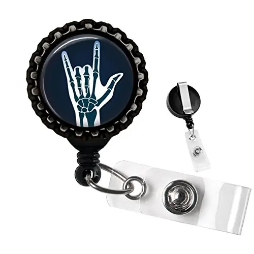 

Rock Hands Xray Black Bottlecap Retractable Badge Reel ID Tag Holder 10pcs/lot