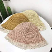 Летняя мода для женщин's повседневное кепки s принцесса соломы кружево ремень солнцезащитная Кепка Ведро Пляжные шапки