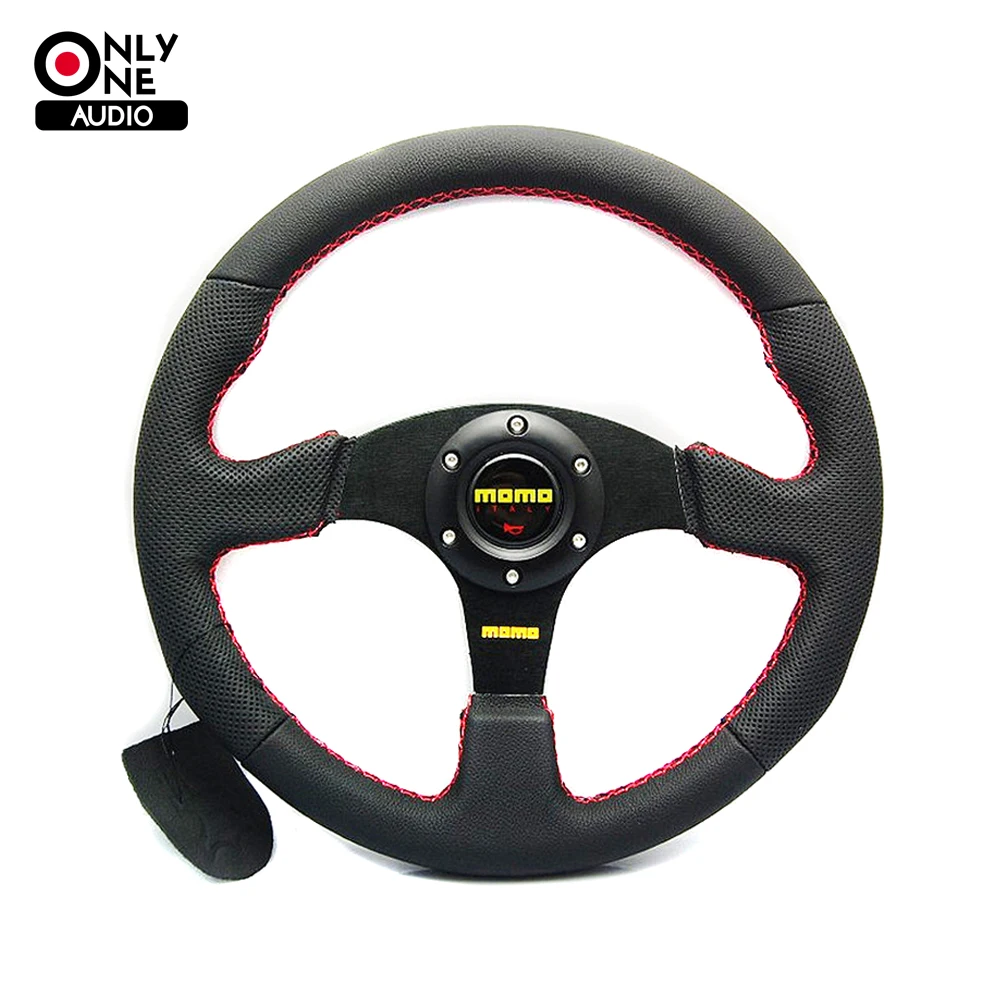 

only one audio Universal 350mm 14 Inch Car Auto Momo Modified Genuine Leather Automobile Race Steering Wheel with Horn Button
