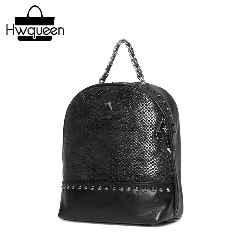 Luxury Handmade Serpentine Designer Genuine Leather Lady Women Studs Backpack Chain Handle Rivets Backpack Female Small Bag Pack Luxury Handmade Serpentine Designer Genuine Leather Lady Women Studs Backpack Chain Handle Rivets Backpack Female Small Bag Pack