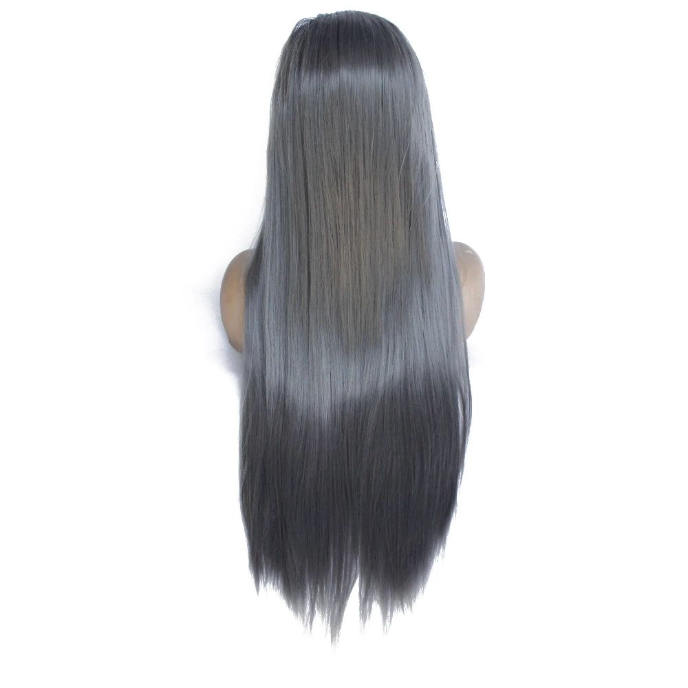 Темно-серый парик на кружеве черные корни Омбре Серый Длинные Натуральные Прямые парики реалистичные синтетические волосы Замена парик для женщин